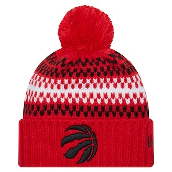 Youth New Era Red Toronto Raptors Cozy Cuffed Knit Hat with Pom